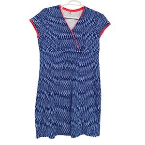 Boden Women's Blue Wave Print Wrap V Neck Short Sleeve Knee Length Dress US 16R